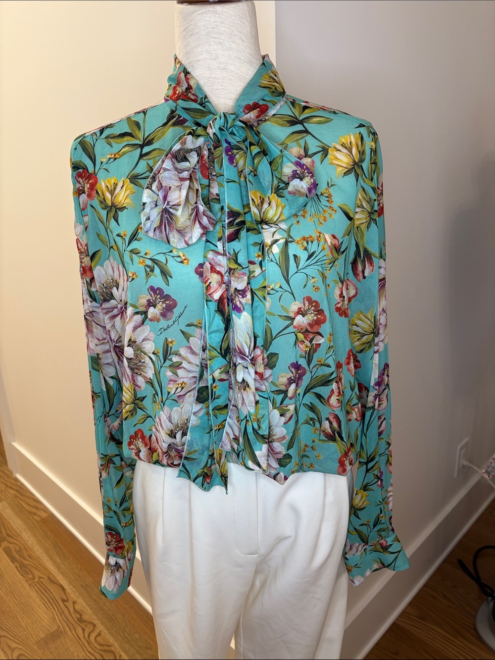 Dolce & Gabbana Floral Tie-Neck Blouse